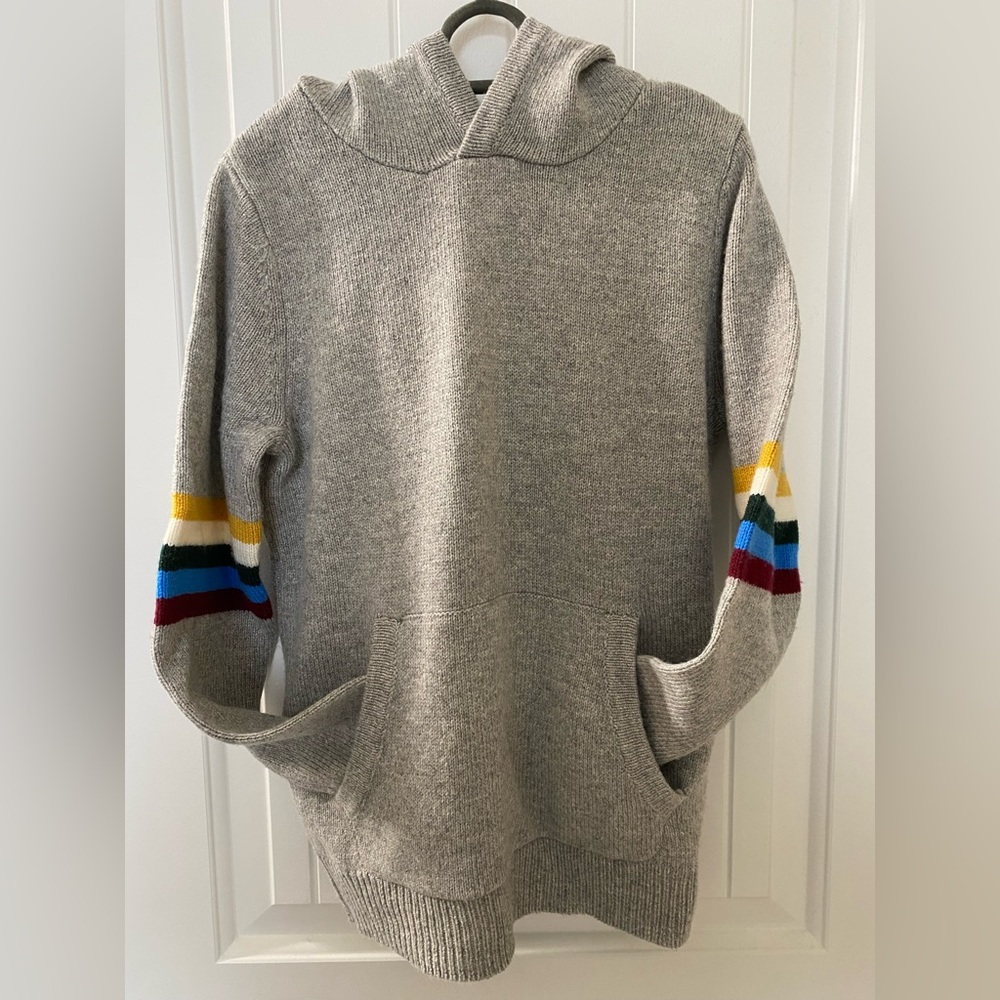 Mini Boden Gray Hoodie with Rainbow Stripes